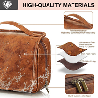 Trousse de Toilette Suspendue 3-en-1 pour Hommes avec Compartiments Amovibles, Trousse de Voyage Imperméable en Cuir PU
