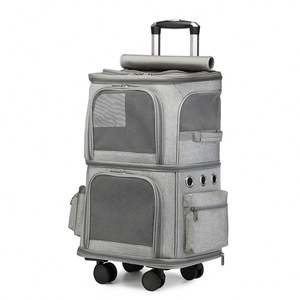 Double-Compartment Pet Carrier for Cats and <b>Small</b> Dogs Travel <b>Suitcase</b> Portable 4 Wheels Carriage Fold Able Cage Bag Trolley - Product Image 5