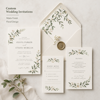 Cartes d'invitation de mariage personnalisées, design floral minimaliste, eucalyptus et feuilles frais, finition mate et impression personnalisée