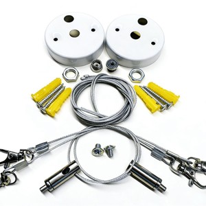 Kit de suspension de plafond universel en câble métallique réglable en acier inoxydable nickelé argent/noir pour suspension de luminaires LED - Product Image 3