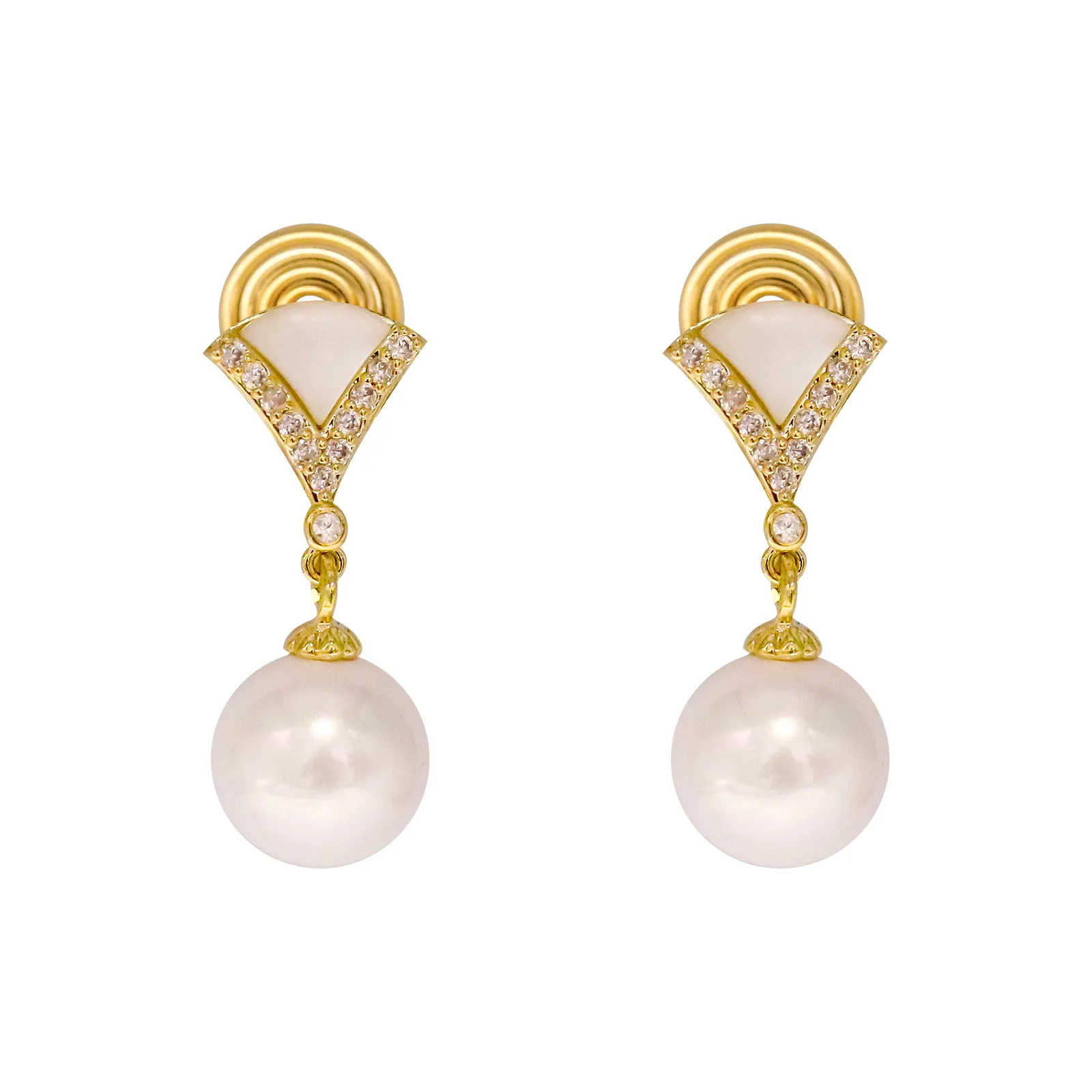 2023 Fashion Jewelry Wholesale Fan-shaped 14k Gold Plated Pearl Pendant Clip On Earrings Unique Design For Women