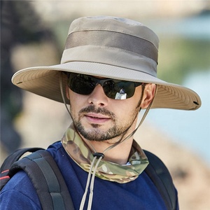 NUEVO Verano Venta al por mayor <span class=keywords><strong>Big</strong></span> Brim Cooling <span class=keywords><strong>Men</strong></span> Fisherman Plain Outdoor Hat Sombreros de cubo de secado rápido con cuerda - Product Image 4
