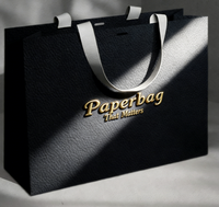 Sacs en papier biodégradables personnalisés pour supermarchés, design de luxe, papier cartonné enduit 300 g/m², couleur noire, impression de logo personnalisée, ruban