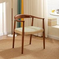 Chaises de salle à manger en bois massif de style français, version améliorée avec un siège durable en jute tressé, adaptées aux hôtels et aux salles à manger domestiques
