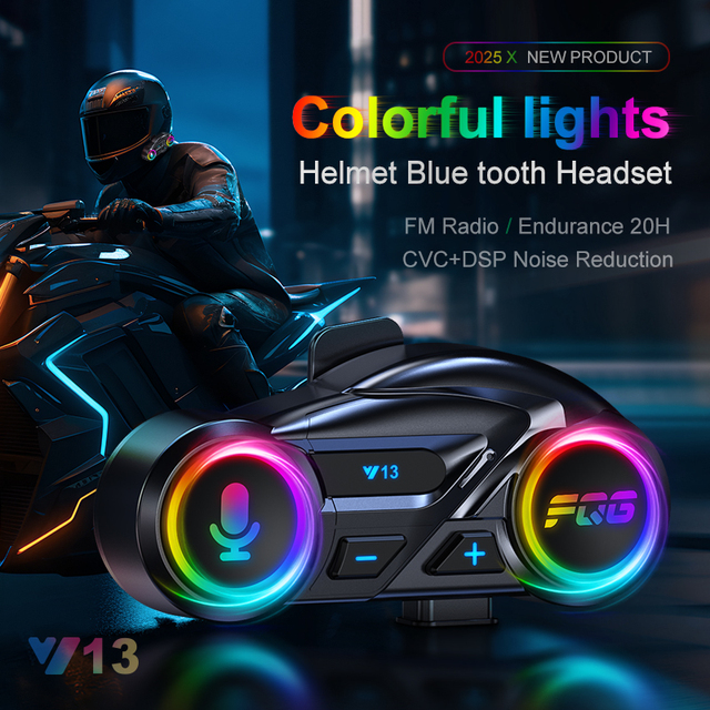 Y13 for 6.0 Motorcycle Helmet Headset RGB Colorful Lighting Effect IPX6 Waterproof 20H Play Time Calls Answer