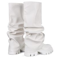 Haute qualité femmes bottes pliantes Slouchy mi-mollet plate-forme plissée bottes à lacets fermeture grosses bottes empilées pour l'automne hiver