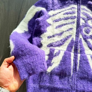 Winter Wear Mohair <b>Zip</b> <b>up</b> <b>Jackets</b> for Men Oversized Heavyweight Skull Pattern Fuzzy Fluffy Knitwear Mohair Sweater Hoodie Custom - Product Image 2