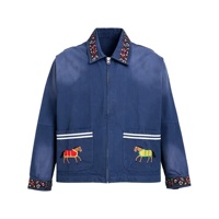 Fabricant OEM ODM, veste de travail vintage brodée avec un motif de cheval, toile de coton lavée, garniture florale, veste personnalisée pour homme