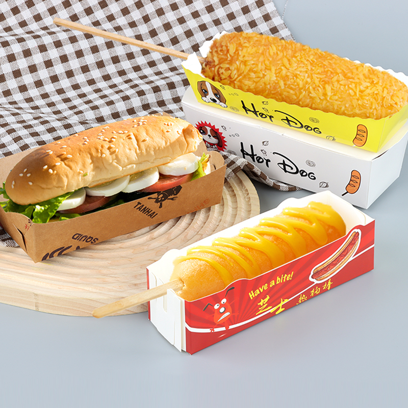 Custom Logo Printing Biodegradable Disposable Kraft Boat Shape Hot Dog Recycled Paper Tray For Food