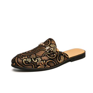 Mezze scarpe per la stagione estiva pantofole con tacco stile muli da uomo con motivo stampato tomaia in pelle in microfibra Logo personalizzato disponibile - Product Image 3