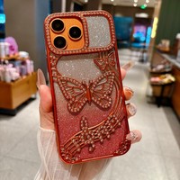 Étui de téléphone de luxe avec diamants en forme de papillon pour iPhone 11 12 13 14 15 16 17 18 Pro Max, coque arrière souple en TPU avec paillettes