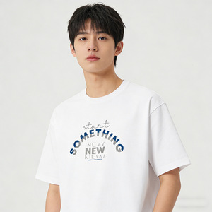 Camiseta con cuello redondo y estampado Start Something New, unisex, 100% algodón, corte regular Q185 - Product Image 1