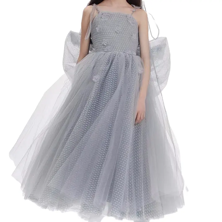 2024 nuevo diseño verano gris mariposa arcos tul vestido de flores niñas vestidos fiesta boda niños vestido