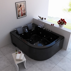 <span class=keywords><strong>Baignoire</strong></span> <span class=keywords><strong>spa</strong></span> moderne autoportante à jet d'air en acrylique pour 2 personnes, noire avec lumière LED intelligente-pour hôtels - Product Image 2