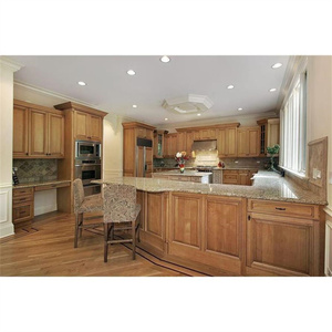 Custom European Luxury Style Solid Wood White Oak Modern Kitchen Cabinet With Black Island