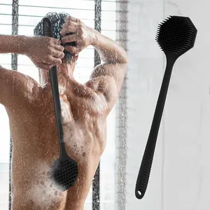 Multifunctionele Dubbelzijdige 16.7 Inch Lengte Achthoek Siliconen Body Douche Back Scrubber Bad Douche Borstel Met Lange Handgreep