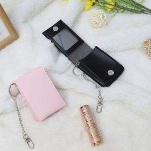 Stocked 6 Colors Pu Leather Lady <b>Lipstick</b> Holder Keychain Mirror Magnetic Closure Hanging Case Portable Lip Gloss Pocket - Product Image 3