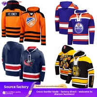 Maillot de hockey sur glace brodé à motif uni, style transfrontalier Europe-Amérique, à manches longues, avec capuche, personnalisable, unisexe, adulte, en polyester