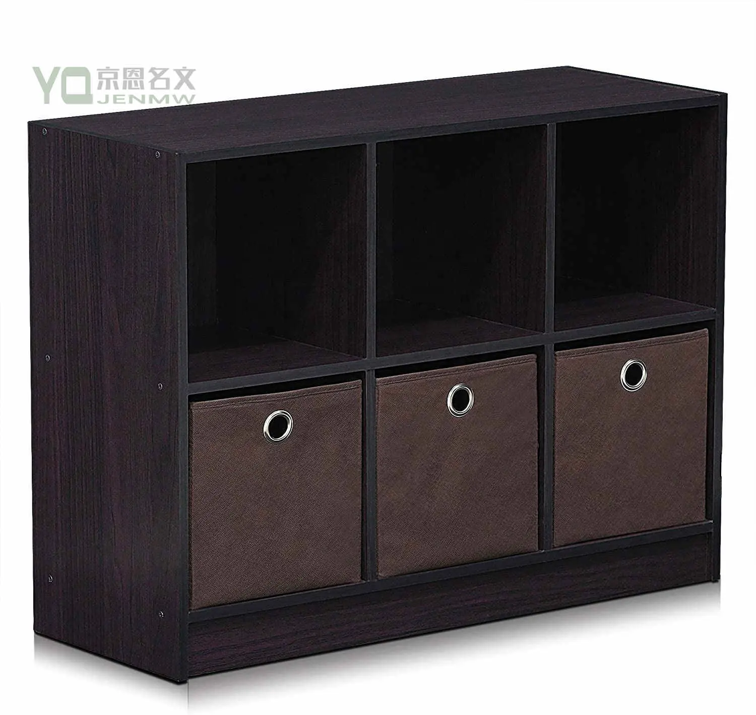 YQ JENMW Basic 3x2 libreria moderna libreria linee scure design a basso profilo Storage libreria Color noce scuro