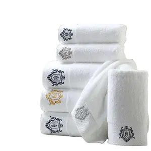 Ensemble de serviettes d'hôtel en coton premium logo de la marque et serviettes de bain serviettes d'hôtel blanches absorbantes bain 100% coton