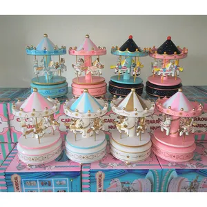 Merry-Go-Round กล่องดนตรีไขลานม้าหมุนพลาสติก,กล่องดนตรีสำหรับเด็กของขวัญวันเกิดวันคริสต์มาสการตกแต่งบ้าน