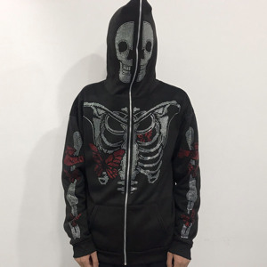 Ykh 2023 mùa xuân mới thời trang tùy chỉnh Phong Cách Gothic hip Pop Hoodies Trắng Rhinestone in ấn Skull đồ họa trùm đầu cá nhân của bạn - Product Image 3