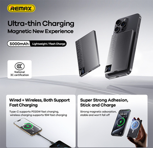 พาวเวอร์แบงค์ MP-5 ความจุ 5000mAh 15W ชาร์จไร้สายแม่เหล็ก PD20W ชาร์จเร็ว ดีไซน์โลหะบางเฉียบ รุ่น MP-5 ชาร์จไร้สายแม่เหล็ก - Product Image 3