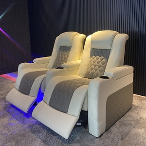 Fábrica 2 asientos blanco + <span class=keywords><strong>gris</strong></span> muebles de cine en casa reclinables eléctricos de cuero genuino sofá de cine en casa asiento de cine <span class=keywords><strong>reclinable</strong></span> - Product Image 3