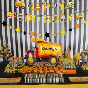 Lindos Artículos de Fiesta de Cumpleaños con Temática de Construcción en Papel Amarillo para Niños - Product Image 2