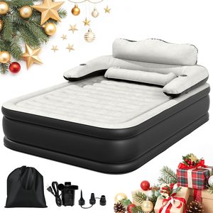 Comfort Blow up Queen Size <b>Mattress</b> Inflatable Camping Airbed Folding Air <b>Mattress</b> with Headboard Pillows Built-in Pump - Product Image 1