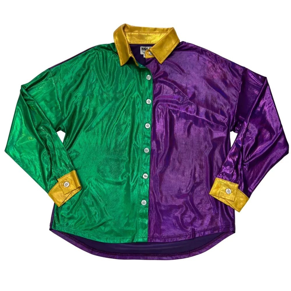 Mardi Gras Block di colore metallizzato viola oro verde camicie camicetta da donna Top