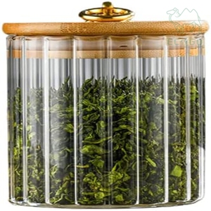 Boîtes de rangement pour épices, noix, thé, café, contenants alimentaires, pots en verre avec couvercles en bambou, hermétiques et à rayures - Product Image 4