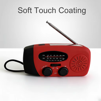 Radio de Emergencia AM/FM con Carcasa de Plástico Antideslizante de Tacto Suave, Aprobado por la CE, Manivela Solar, 2000mAh, Tipo-C, Linterna LED SOS para Exteriores