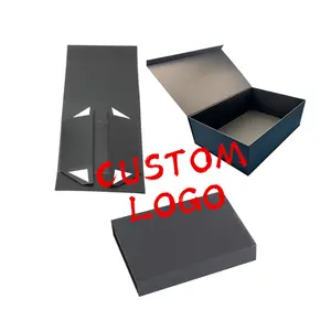 Groothandel Grote Zwarte Custom Logo Opvouwbare Papieren Doos Kartonnen Verpakking Luxe Magnetisch Papier Geschenkdoos Met Magneet Deksel