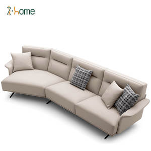 Sofá curvo contemporáneo de cuero crema de 3 plazas, muebles reclinables para sala de estar para villas - Product Image 1