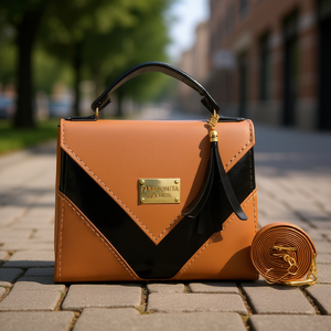 Bolso Bandolera de Cuero Camel Fana Bonita con Asa Única, Estilo Vintage, Patrón Geométrico y Decoración de Borlas para Uso Diario - Product Image 2