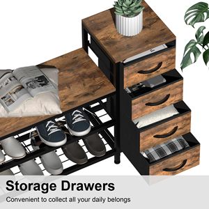 SENYU Industrial Style <b>Shoe</b> <b>Rack</b> with 3 Shelves and 4 Drawers Wood and Metal Entryway Storage Bench Modern Home Furniture - Product Image 4