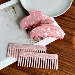 DongDong Promotion : Lot de pinces à cheveux et peignes en acétate rose marbré de haute qualité avec logo personnalisé pour <span class=keywords><strong>femme</strong></span> - Product Image 2