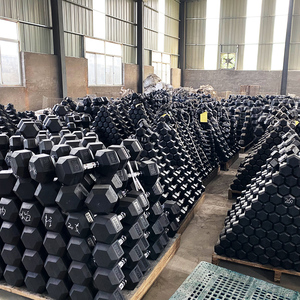 Manufacturer Wholesale Custom Logo Gym Equipment Free <b>Weights</b> Dumbbells Rubber Hex Dumbbell Set with Rack - Product Image 3