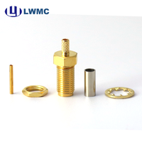 Conector RF LWMC SMA Hembra de Montaje en Panel para Cable RG316 1.35 Max, Chapado en Oro, Pedido al por Mayor, hasta 12 unidades PIN de soldadura de 4 GHz