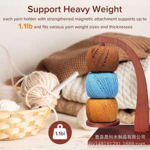 Support à fil en bois avec base magnétique pivotante, forme incurvée, type sur pied, pour rangement de tricot et crochet, brun rougeâtre - Product Image 3