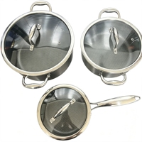 Ensemble de 6 casseroles en acier inoxydable avec revêtement céramique antiadhésif, fond en nid d'abeille, avec couvercle en verre