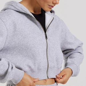 OEM High Quality Cotton Lightweight Jacket <b>Crop</b> Top Blank Workout Women Oversize <b>Zip</b> <b>up</b> Jacket Hoodie - Product Image 4