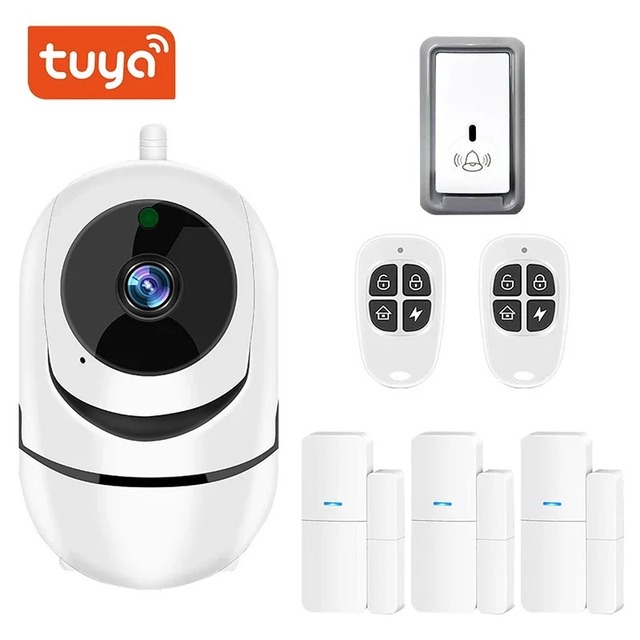 Wireless Home Security System with Door Alarm and 7-Piece Tracking Camera PIR Motion Alert for Home Security