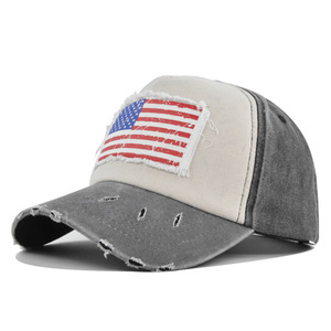 <span class=keywords><strong>Gorra</strong></span> de béisbol deportiva de sarga desgastada de 6 paneles al por mayor con parche de la bandera Old Glory y parte superior de espuma, estilo común y moderno. - Product Image 3