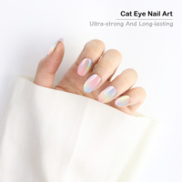 AIERFEI – Lot de 24 faux ongles courts ovales, effet œil de chat holographique arc-en-ciel, à presser, vente en gros