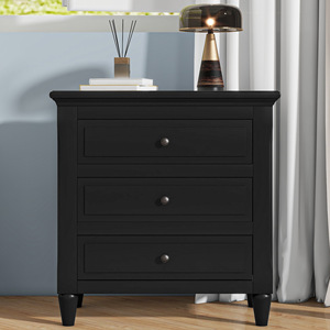 U_STYLE 28'' Painted Nightstand 3 Drawers Smooth Gliding Rails Minimalist <b>Bedside</b> <b>Cabinet</b> Metal Handle - Product Image 1