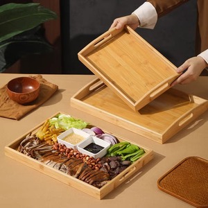 Bamboo Serving Tray Rectangular With Handles Restaurant Use Meat <b>Barbecue</b> Platter - Product Image 1