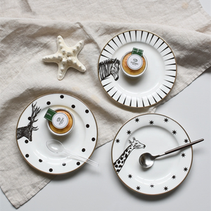 Assiette plate en céramique de 6 pouces, 8 pouces, grande assiette à dîner animal sauvage, service de vaisselle, 10 pièces/lot - Product Image 1