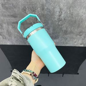 Bouteille de voyage isotherme en acier inoxydable de 20 oz pour enfants, colorée, vierge pour sublimation, avec paille rabattable, anti-fuite et poignée - Product Image 2